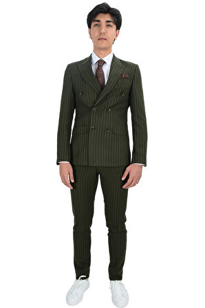 Cengiz İnler Dik Nokta Çizgili Kruvaze Slim Fit Erkek Takım Elbise