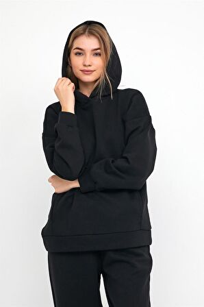 Kadın Beli Ve Paçası Lastikli Üç İplik Polarlı Oversize Eşofman Takımı