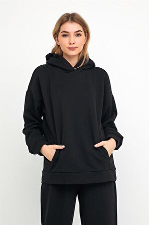 Kadın Beli Ve Paçası Lastikli Üç İplik Polarlı Oversize Eşofman Takımı