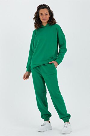 Kadın Beli Ve Paçası Lastikli Üç İplik Polarlı Oversize Eşofman Takımı