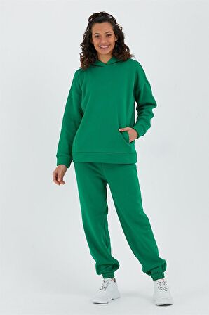 Kadın Beli Ve Paçası Lastikli Üç İplik Polarlı Oversize Eşofman Takımı