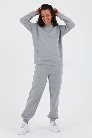 Kadın Beli Ve Paçası Lastikli Üç İplik Polarlı Oversize Eşofman Takımı