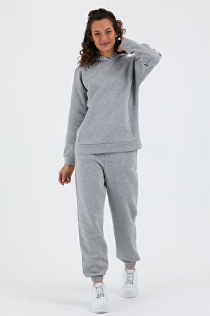 Kadın Beli Ve Paçası Lastikli Üç İplik Polarlı Oversize Eşofman Takımı