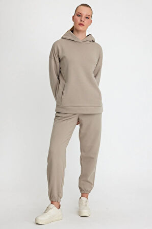 Kadın Beli Ve Paçası Lastikli Üç İplik Polarlı Oversize Eşofman Takımı