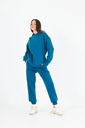 Kadın Beli Ve Paçası Lastikli Üç İplik Polarlı Oversize Eşofman Takımı