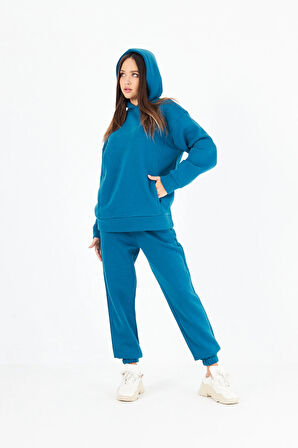 Kadın Beli Ve Paçası Lastikli Üç İplik Polarlı Oversize Eşofman Takımı