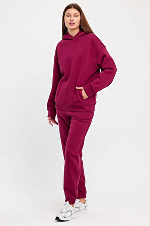 Kadın Beli Ve Paçası Lastikli Üç İplik Polarlı Oversize Eşofman Takımı