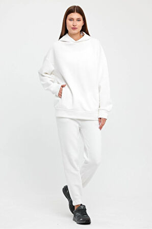 Kadın Beli Ve Paçası Lastikli Üç İplik Polarlı Oversize Eşofman Takımı