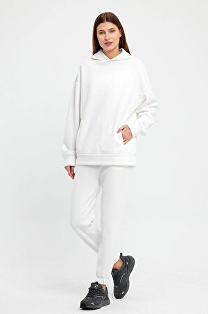 Kadın Beli Ve Paçası Lastikli Üç İplik Polarlı Oversize Eşofman Takımı