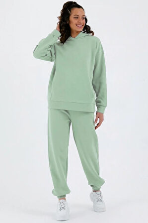 Kadın Beli Ve Paçası Lastikli Üç İplik Polarlı Oversize Eşofman Takımı