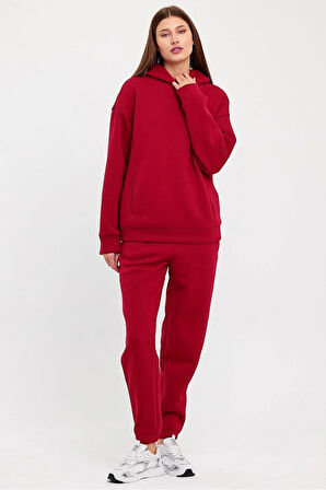 Kadın Beli Ve Paçası Lastikli Üç İplik Polarlı Oversize Eşofman Takımı