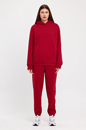 Kadın Beli Ve Paçası Lastikli Üç İplik Polarlı Oversize Eşofman Takımı