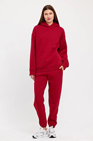 Kadın Beli Ve Paçası Lastikli Üç İplik Polarlı Oversize Eşofman Takımı