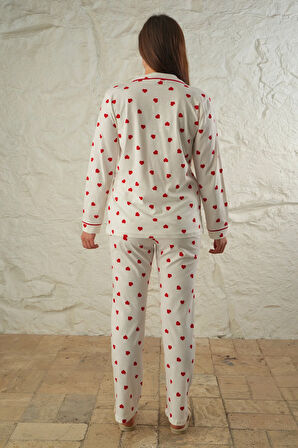 Metraj Baskılı %100 Pamuk Ön Pat Düğmeli Örme Pijama takımı