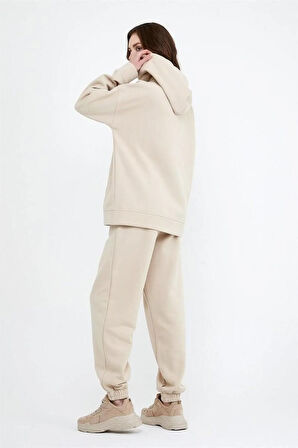 Kadın Beli Ve Paçası Lastikli Üç İplik Polarlı Oversize Eşofman Takımı