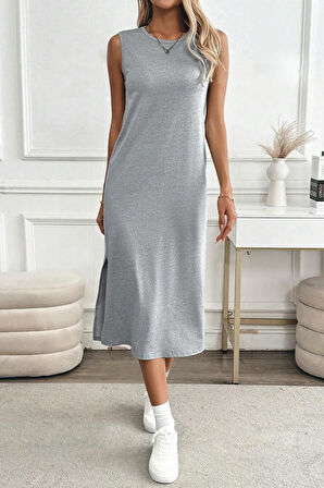 Kadın Yırtmaçlı Pamuk Penye 125 Cm Günlük Elbise