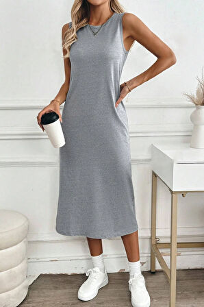 Kadın Yırtmaçlı Pamuk Penye 125 Cm Günlük Elbise