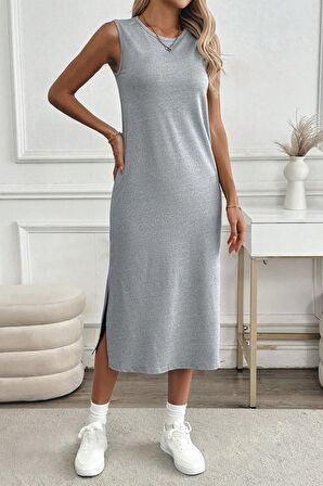 Kadın Yırtmaçlı Pamuk Penye 125 Cm Günlük Elbise