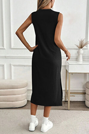 Kadın Yırtmaçlı Pamuk Penye 125 Cm Günlük Elbise