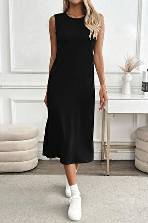 Kadın Yırtmaçlı Pamuk Penye 125 Cm Günlük Elbise