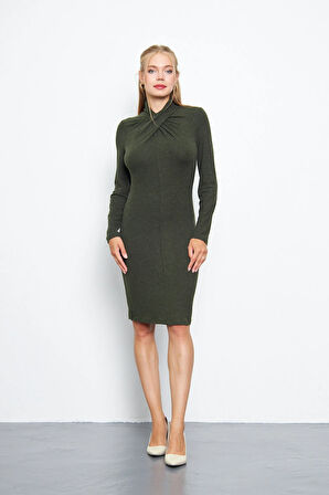 Kadın Yakası Burgulu Uzun Kollu Mini Boy Elbise