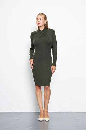 Kadın Yakası Burgulu Uzun Kollu Mini Boy Elbise