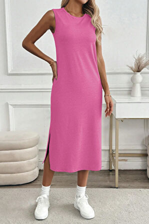 Kadın Yırtmaçlı Pamuk Penye 125 Cm Günlük Elbise