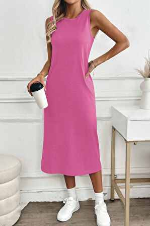 Kadın Yırtmaçlı Pamuk Penye 125 Cm Günlük Elbise