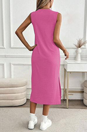 Kadın Yırtmaçlı Pamuk Penye 125 Cm Günlük Elbise