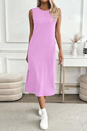 Kadın Yırtmaçlı Pamuk Penye 125 Cm Günlük Elbise