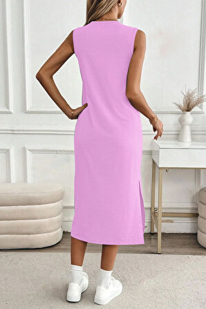 Kadın Yırtmaçlı Pamuk Penye 125 Cm Günlük Elbise