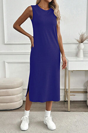 Kadın Yırtmaçlı Pamuk Penye 125 Cm Günlük Elbise