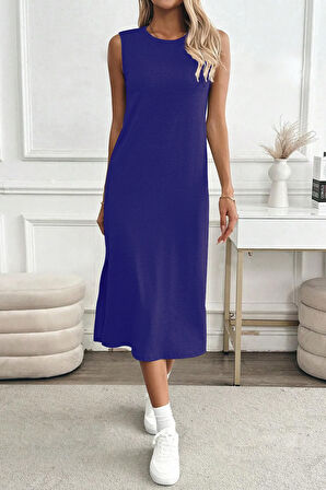 Kadın Yırtmaçlı Pamuk Penye 125 Cm Günlük Elbise