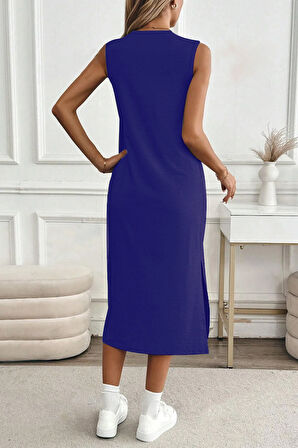 Kadın Yırtmaçlı Pamuk Penye 125 Cm Günlük Elbise