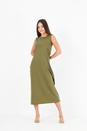 Kadın Yırtmaçlı Pamuk Penye 125 Cm Günlük Elbise