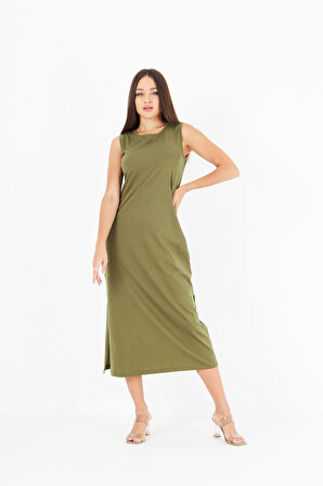 Kadın Yırtmaçlı Pamuk Penye 125 Cm Günlük Elbise