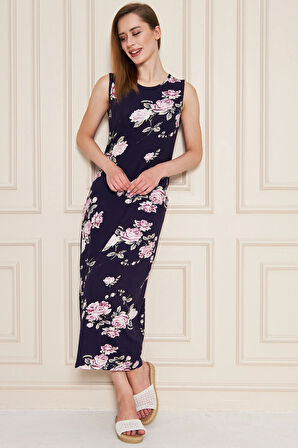 Kadın Yırtmaçlı Pamuk Penye 125 Cm Günlük Elbise