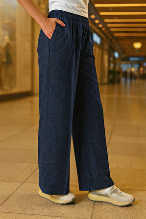 Kadın Önü Nevrürlü Ceplı Bol Paça Rahat Pantolon