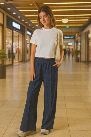 Kadın Önü Nevrürlü Ceplı Bol Paça Rahat Pantolon