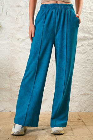 Kadın Önü Nevrürlü Ceplı Bol Paça Rahat Pantolon