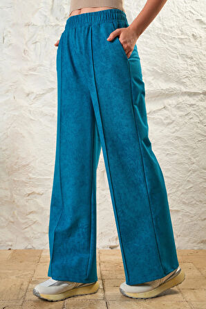 Kadın Önü Nevrürlü Ceplı Bol Paça Rahat Pantolon