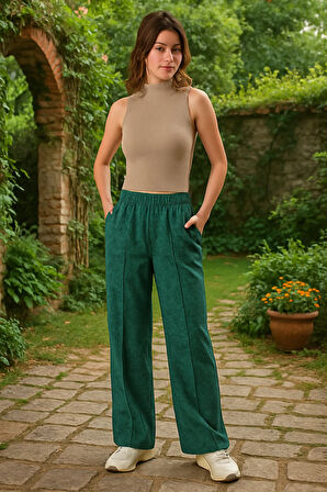 Kadın Önü Nevrürlü Ceplı Bol Paça Rahat Pantolon