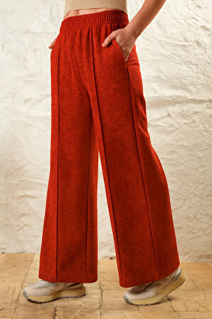 Kadın Önü Nevrürlü Ceplı Bol Paça Rahat Pantolon