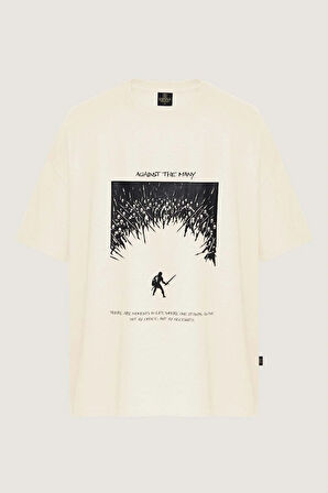 Unisex Aganist The Many Baskılı Oversize Tişört