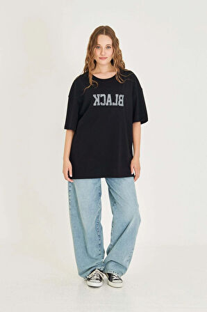 Unisex Black Baskılı Oversize Tişört