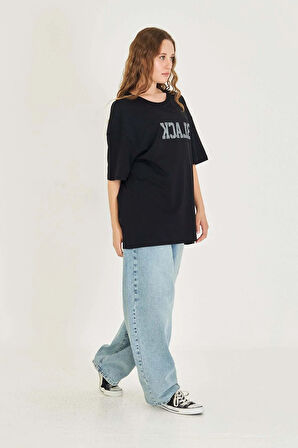 Unisex Black Baskılı Oversize Tişört