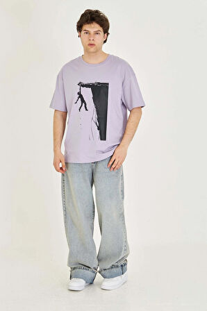 Unisex Uçurum Baskılı Oversize Tişört