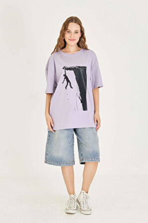 Unisex Uçurum Baskılı Oversize Tişört