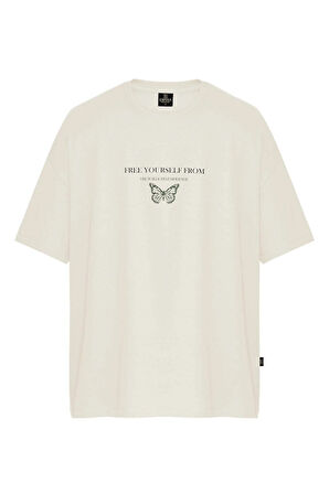 Unisex Free Yourself From Sırt-Ön Baskılı Oversize Tişört
