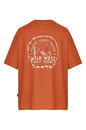 Unisex Wild West Sırt-Ön Baskılı Oversize Tişört